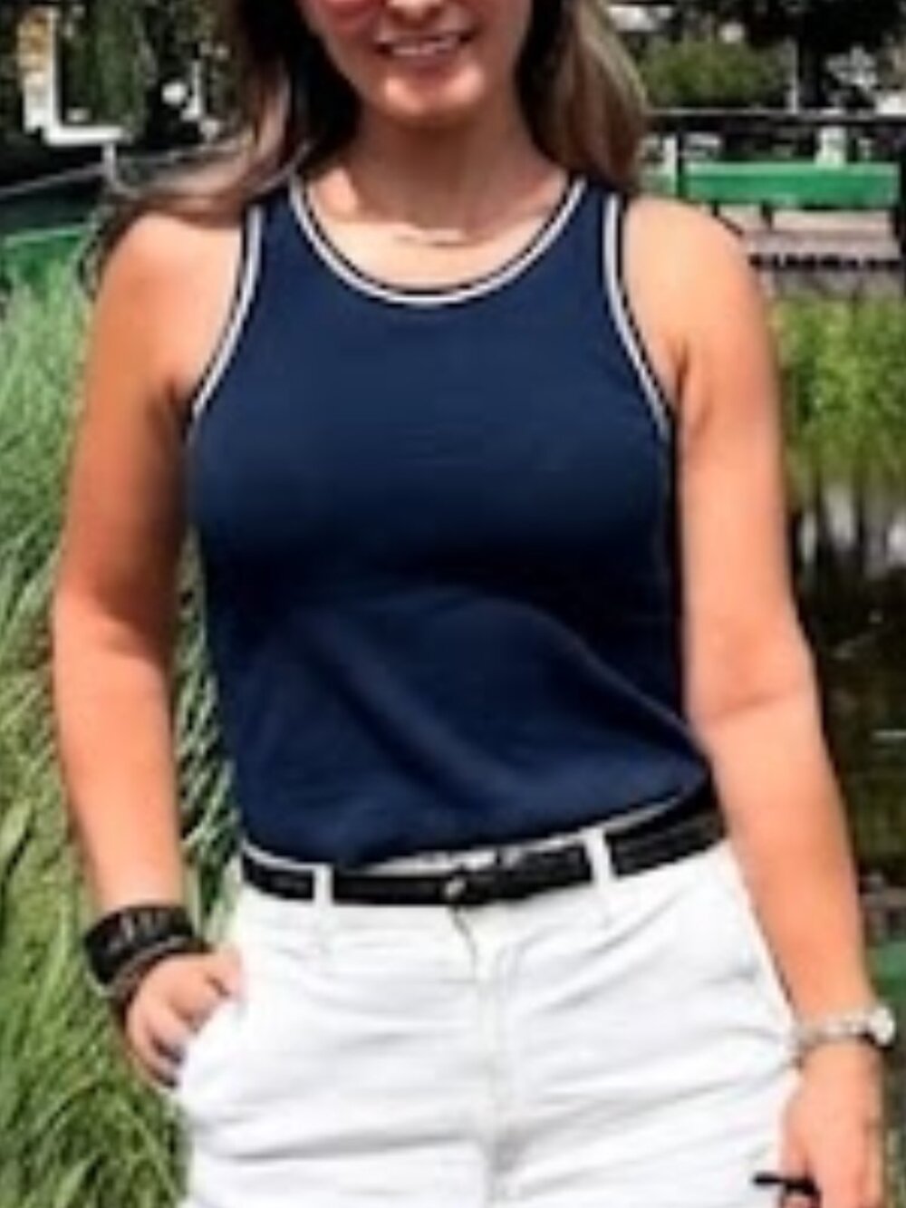 NWT! Uniqlo - Ribbed Cropped Bra Tank Top 473987(52-021) | Navy |& White | XL - Picture 6 of 12